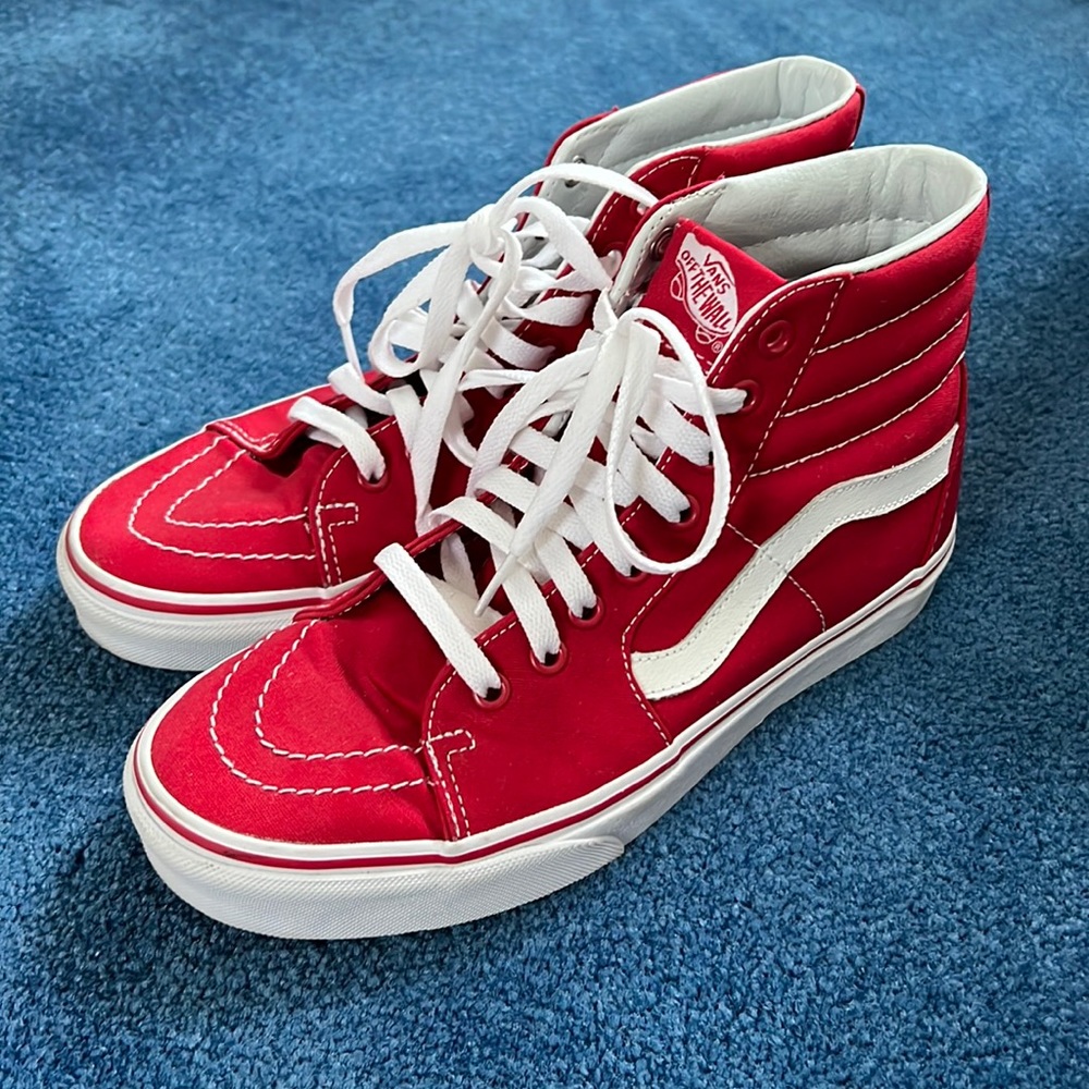 Red High Top Vans, women’s size 8.5